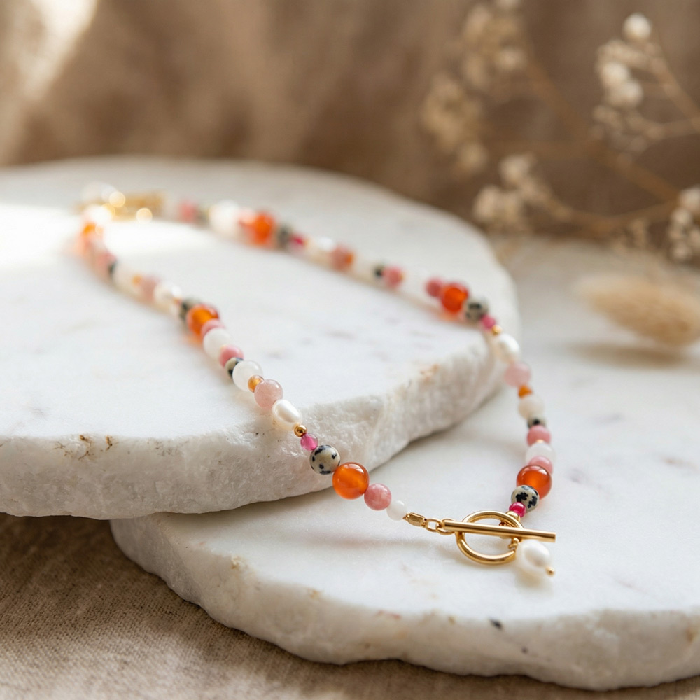 Halskette Edelsteine bunt Orange Pink