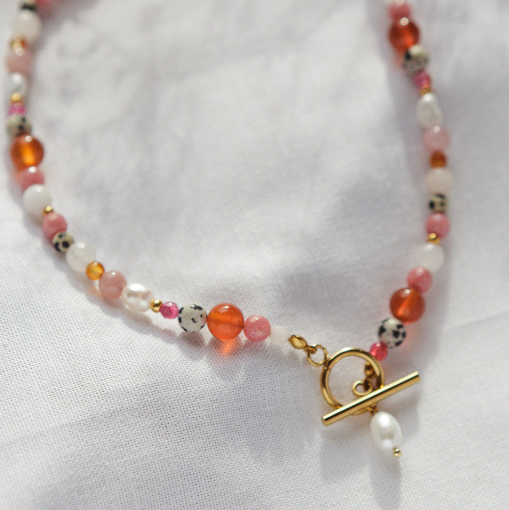 Halskette Edelsteine bunt Orange Pink