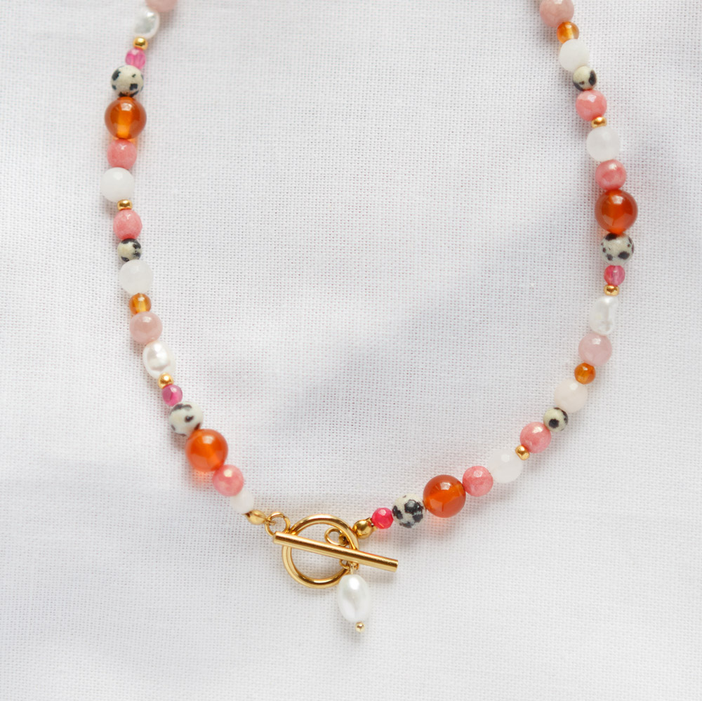 Halskette Edelsteine bunt Orange Pink