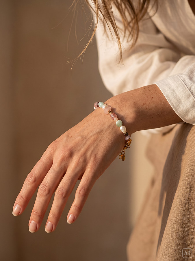 Tragebeispiel am Handgelenk: Edelstein Armband Pastell