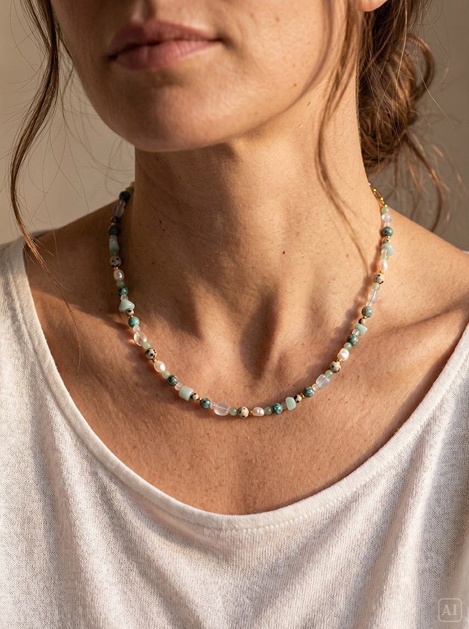 Styling Beispiel für Edelsteinkette Grün "Malou"