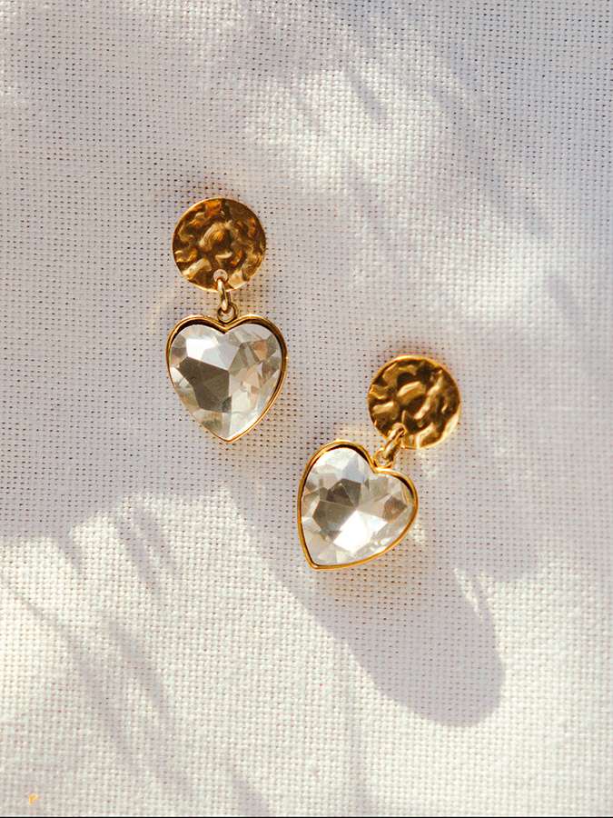 Glaskristzall Herz Ohrringe mit Stecker in Gold
